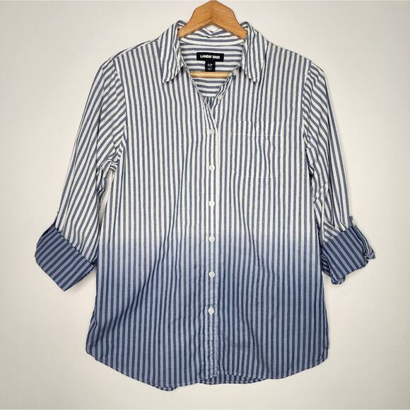 Lands' End Blue Ombre Striped Roll Sleeve Button Shirt Women's Size Small - Picture 1 of 4